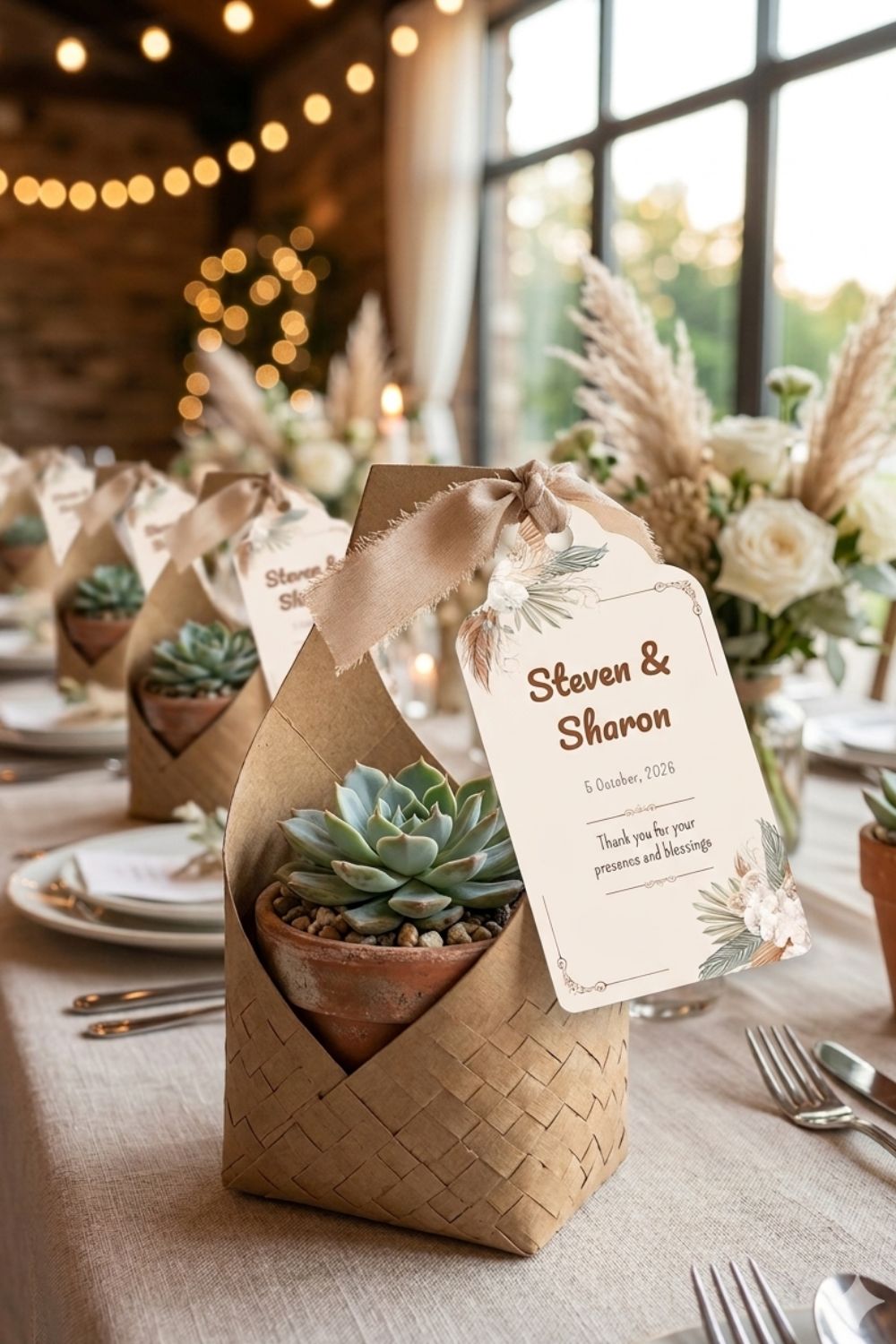 Baptism favor tags with ribbon detail