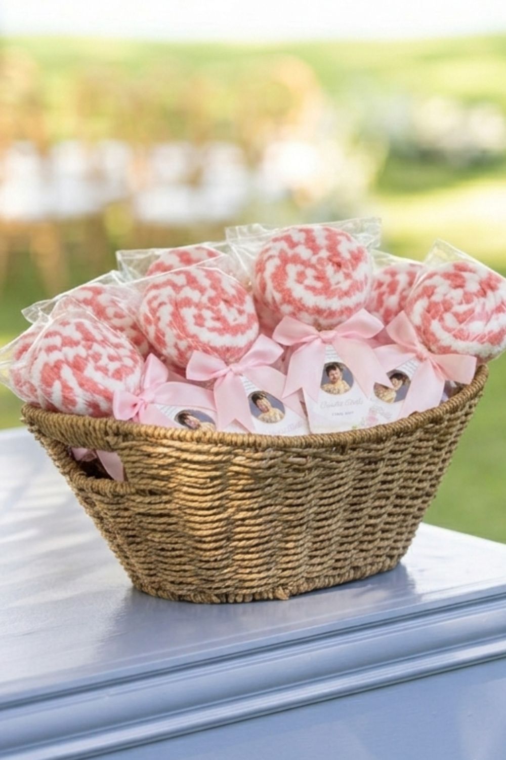 Baptism favor tags with ribbon detail