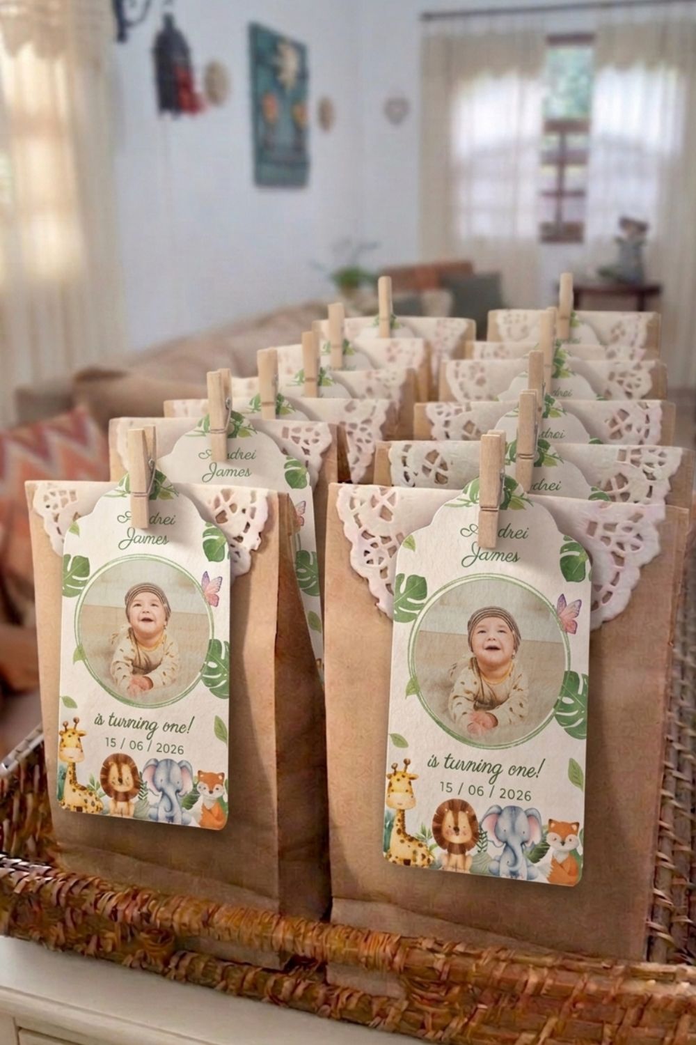 Baptism favor tags with ribbon detail